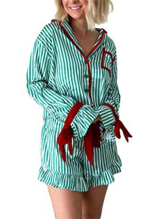 Alyweatry Women Christmas 2 Piece Pajama Set Cute Print Long Sleeve Button Down Shirt…