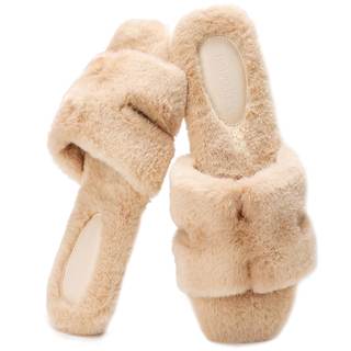 Women's Comfy House Fluffy Slippers Open Toe Fuzzy Slides Indoor, Gifts 8 White
