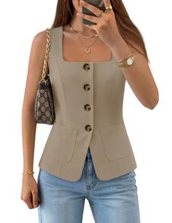 ZESICA Womens Business Casual Sleeveless Suit Vest Work Tops | 2026 Summer Tops,Square…