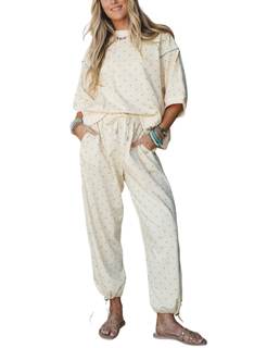 UATKIMI Women Polka Dot 2 Piece Pants Set Lounge Sweatshirt Joggers Outfit | Contrast…