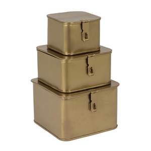 Creative Co-Op Square Decorative Metal Boxes with Gold Finish (Set of 3 Sizes) Gold Square