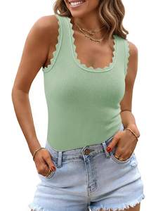 Saodimallsu Womens Scalloped Tank Tops Square Neck Knit Sweater Vest | Ribbed…