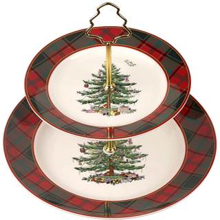 Spode Christmas Tree Tartan 2-Tiered Server, Holiday Cupcake Stand, Dessert Display Set…