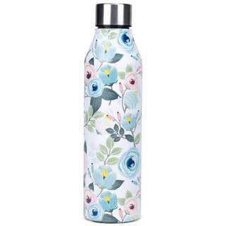 Peach Floral 17 Ounce Stainless Steel Screw Top Lid Double Wall Insulated Canteen Bottle
