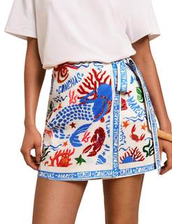 Women’s Summer Boho Skirts Floral Print Tie Knot Wrap Skirt Cute Tropical Ocean Graphic…