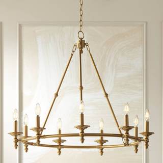 Hartley 35" Wide Warm Antique Gold 9-Light Ring Chandelier Light Fixture | Wagon Wheel…