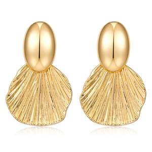Gold Plated Earrings Dangle Chunky Fan-shaped Earrings Shell Earring for Women Two-Tone…