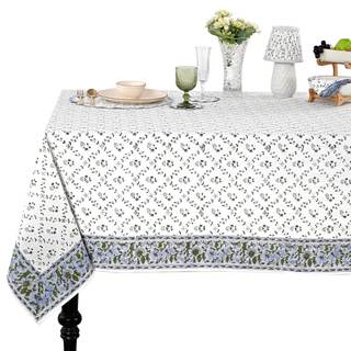 Ridhi Powder Blue Hand Block Print Cotton Rectangle Tablecloth 90" x 60" inches Reusable…