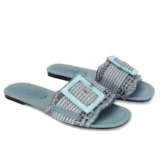 ZJGZF Raffia Sandals for Women Buckle Straw flats Woven Braided Rattan Slides Summer…
