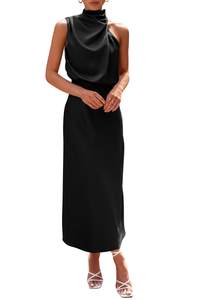 PRETTYGARDEN Women's Summer Satin Maxi Cocktail Dress | Silk Fabric,Sleeveless Mock…