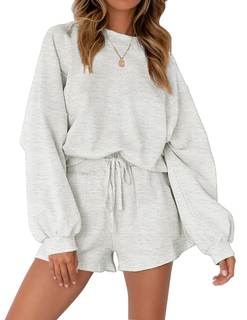MEROKEETY Lounge Sets for Women Casual Top and Shorts 2 Piece Outfits | Oversized Batwing…