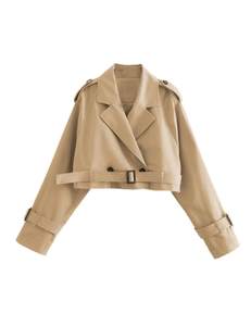 Xiaoxuemeng Women's Cropped Trench Coat Casual Double Breasted Short Jacket | Lapel…
