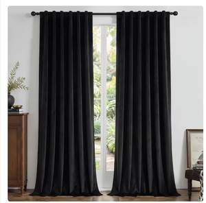 Joydeco Black 100% Blackout Curtains 84 Inch Length 2 Panels Set, Black Out Curtain for…