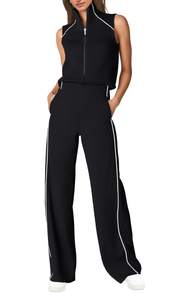 SENSERISE Womens Summer Jumpsuits Dressy Casual Sleeveless Mock Neck Top Wide Leg Pants…