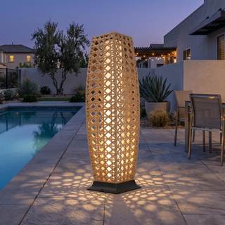 Solar Yard Outdoor Floor Lamp Solar Lantern, Water-Resistant Natural Wicker Boho Patio…