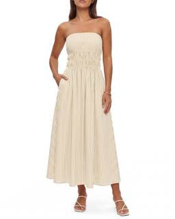Waist Wow Women Striped Strapless Maxi Dress Casual Smocked Tube Top Long Dresses Beach…