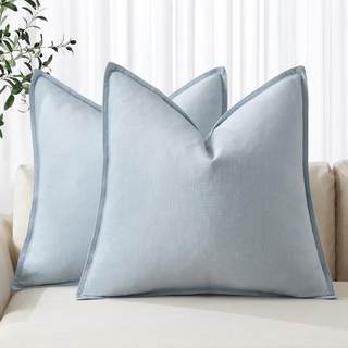 MIULEE Decorative Linen Pillow Covers 20x20 Inch Light Blue | Boho Farmhouse​ ​Neutral…