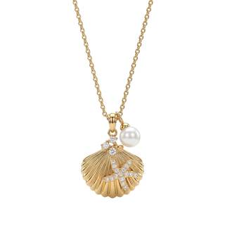 MEVECCO Ocean Pendant Necklace for Women, 18K Gold Plated Imitation Pearl Cubic Zirconia…
